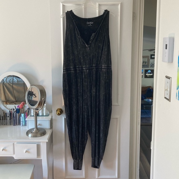 LoveSick Sleeveless Hooded Jumpsuit - Super Soft Wash Black - Picture 3 of 7